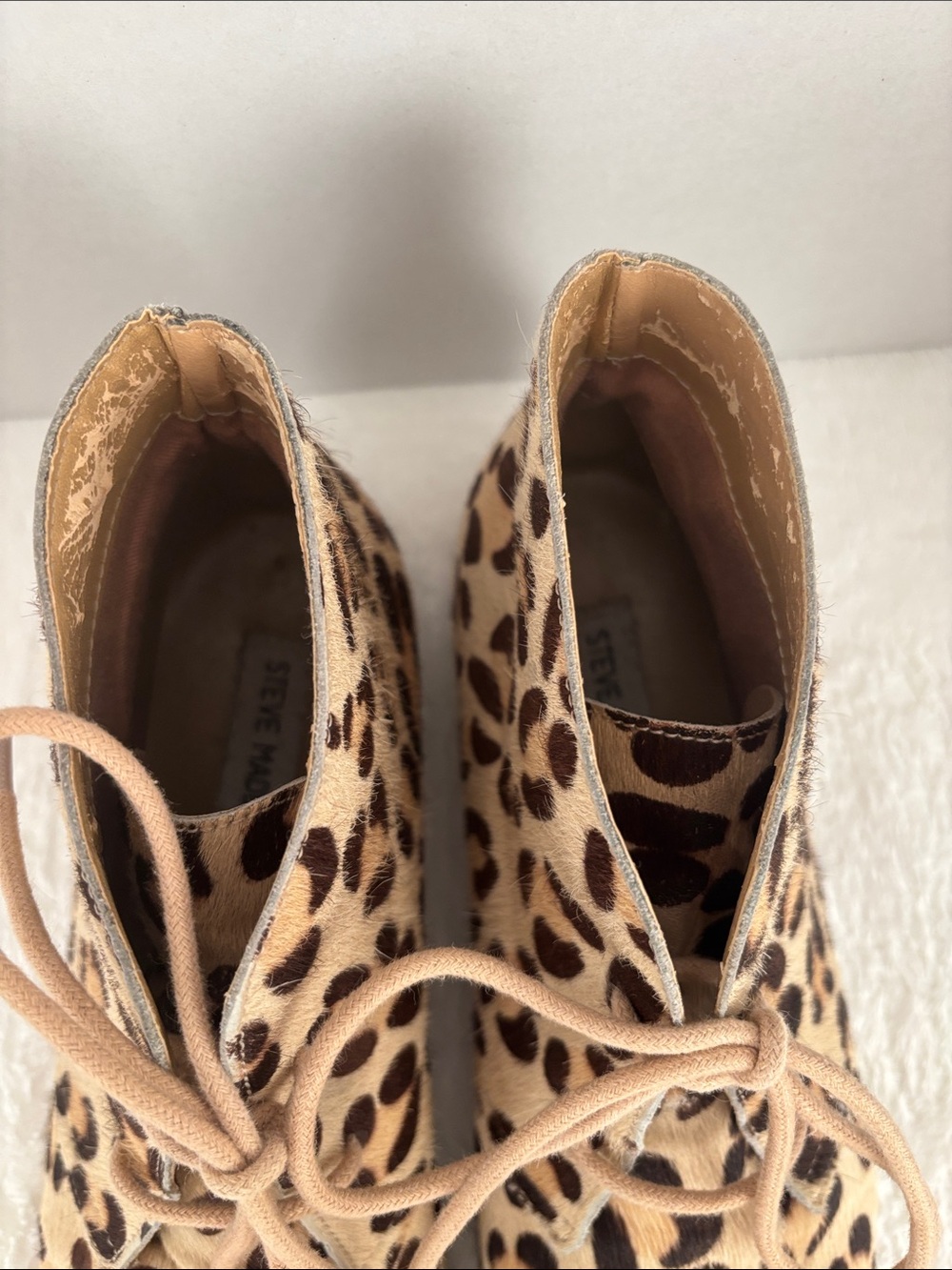 Steve Madden calf skin Leopard Print Lace-Up Ankle Boots - Beige/Brown - Picture 5 of 9